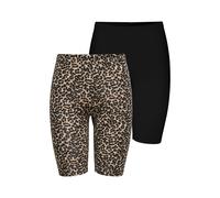 Radlerhose ONLY "ONLLIVE - Bikershorts im Doppelpack mit elastischem Bund", Damen, Gr. XS (34), N-Gr, schwarz (schwarz pack:gingerroot tikkie leo), Jersey, Obermaterial: 95% Baumwolle, 5% Elasthan, be