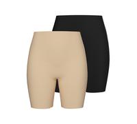 Radlerhose PIECES "PCNAMEE SHORTS 2-PACK NOOS", Damen, Gr. XS, N-Gr, schwarz (schwarz pack:2 pack schwarz, natur), Jersey, Obermaterial: 75% Polyamid, 25% Elasthan, unifarben, slim fit, Hosen Radlerho