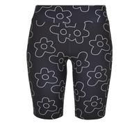Radlerhose URBAN CLASSICS "Urban Classics Damen Ladies High Waist AOP Tech Cycle Shorts", Damen, Gr. 4XL, US-Größen, schwarzflower, 77% Polyester, 23% Elasthan, slim fit, Hosen Radlerhose (61242753-4X