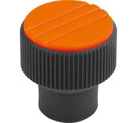 Rändelknopf Gr.1 D=M05, D1=21, H=22, Thermoplast schwarz RAL7021, Komp: Edelstahl, Deckel: orange RAL2004 - K0247.01051 - 1 Stück