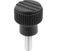 Rändelknopf Gr.1 D=M05X10, D1=21, H=22, Biopolymer schwarzgrau RAL7021, Komp:Edelstahl 1.4305 blank - K0247.10010590X10 - 1 Stück