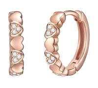 Rafaela Donata Damen Creolen aus 925/- Sterling Silber rosévergoldet mit Herzen Zirkonia weiß - Silbercreolen Klappcreolen Herzohrschmuck Herzschmuck