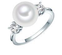 Rafaela Donata Damen-Ring aus 925/- Sterling Silber mit Muschelkernperle Rund 10 mm weiß und Zirkonia - Perlenring Silberring