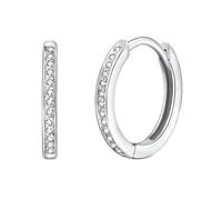 Rafaela Donata Damen Creolen aus 925/- Sterling Silber mit Zirkonia weiß - Klappcreolen Silbercreolen klassisch