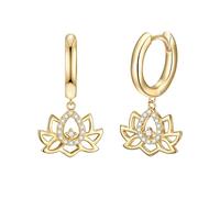 Rafaela Donata Paar Creolen »Lotusblume gelbgold«, mit Lotusblüte und Zirkonia