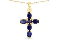 Rafaela Donata Damen Kette aus 925/- Sterling Silber gelbvergoldet 14 Karat mit Saphir (glasgefüllt) blau Edelsteingröße 6x4 mm Kreuz