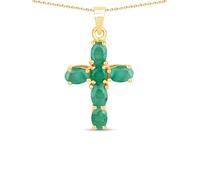 Rafaela Donata Damen Kette aus 925/- Sterling Silber gelbvergoldet 14 Karat mit Smaragd grün Edelsteinhalskette Edelsteingröße 6x4 mm Kreuz