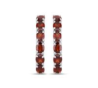 Rafaela Donata Damen Klappcreolen aus 925/- Sterling Silber rhodiniert mit Granat bordeaux Edelsteinohrringe Edelsteingröße 4x3 mm
