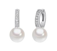 Rafaela Donata Damen-Ohrhänger 925/- Sterling Silber mit Muschelkernperle 10 mm Rund Weiß und Zirkonia - Perlenohrschmuck Klappcreolen