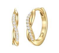 Rafaela Donata Damen Creolen aus 925/- Sterling Silber gelbvergoldet mit Zirkonia weiß - Silbercreolen Klappcreolen Gelbgold klassisch