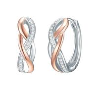 Rafaela Donata Damen Ohrringe 925/- Sterling Silber silber/roségold | rhodiniert/rosévergoldet 18 Karat, Klappcreolen, Zirkonia, weiß