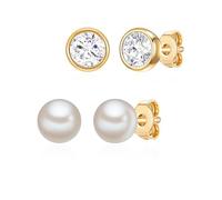 Set (Ohrstecker 2er) Sterling Silber gelbvergoldet verziert mit Kristallen von Swarovski® Süßwasser-