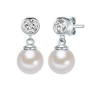 Rafaela Donata Damen-Ohrstecker 925/- Sterling Silber Zirkonia und Muschelkernperle 8 mm Weiß Rund - Perlenohrschmuck Perlenohrhänger Silberohrstecker