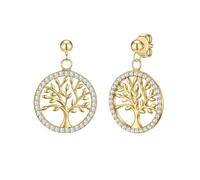 Rafaela Donata Damen Ohrstecker aus 925/- Sterling Silber gelbvergoldet 14 Karat mit Zirkonia weiß Lebensbaum