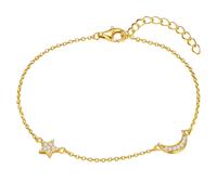 Rafaela Donata Damen Armband aus 925/- Sterling Silber gelbvergoldet 14 Karat mit Zirkonia weiß Mond Stern Silberarmband