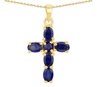 Rafaela Donata Kette Kreuz Sterling Silber Saphir (glasgefüllt) in Gelbgold Blue Damen
