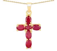 Rafaela Donata Kette Kreuz Sterling Silber Saphir (glasgefüllt) in Gelbgold Red Damen