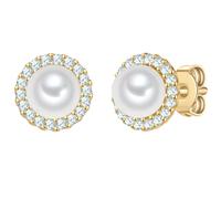 Rafaela Donata Ohrstecker aus Sterling Silber in gelbgold mit Zirkonia Muschelkernperle 8,7 mm Damen