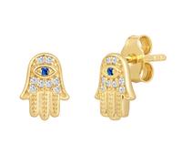 Rafaela Donata Damen Ohrstecker aus 925/- Sterling Silber gelbvergoldet 14 Karat mit Zirkonia weiß Hand der Fatima