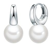 Rafaela Donata Damen Creolen aus 925/- Sterling Silber mit Rund Muschelkernperle 12 mm weiß - Klappcreolen Perlencreolen klassisch