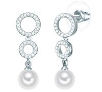 Rafaela Donata Damen Ohrhänger aus 925/- Sterling Silber mit Rund Muschelkernperle 8 mm und Glaskristall weiß - Silberohrhänger Stecker mit Perle