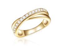 Rafaela Donata Damen Ring 925/- Sterling Silber gelbvergoldet Zirkonia weiß Bandring Wickelring Silberring Gold mit Steinen Wickeloptik