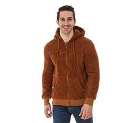 Raff &Taff Herren Kapuzenjacke Teddy Fleece Plüschjacke mit Kapuze Casuale Zip Hoodie Cardigan mit Kangrootaschen Kuschelig Weich (Braun, XL)