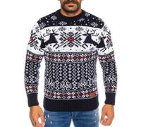 Raff&Taff Herren Strickpullover Sweater Hoodie Wollpullover | M - 5XL | Norweger Island Pullover Weihnachten Winter (LM 307 Blau/Rot, 3XL)