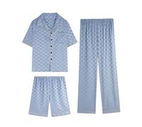 RAFYZY Herren 3-teiliges Pyjama-Set aus Seidenimitat Satin Langarm Nachtwäsche in Übergröße Loungewear Pjs Sets L-5XL,Pj14,L