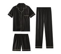RAFYZY Herren 3-teiliges Pyjama-Set aus Seidenimitat Satin Langarm Nachtwäsche in Übergröße Loungewear Pjs Sets L-5XL,Pj05,5XL