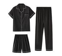 RAFYZY Herren 3-teiliges Pyjama-Set aus Seidenimitat Satin Langarm Nachtwäsche in Übergröße Loungewear Pjs Sets L-5XL,Pj02,XXL