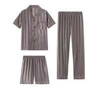 RAFYZY Herren 3-teiliges Pyjama-Set aus Seidenimitat Satin Langarm Nachtwäsche in Übergröße Loungewear Pjs Sets L-5XL,Pj06,5XL