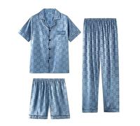 RAFYZY Herren 3-teiliges Pyjama-Set aus Seidenimitat Satin Langarm Nachtwäsche in Übergröße Loungewear Pjs Sets L-5XL,Pj03,5XL
