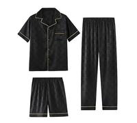 RAFYZY Herren 3-teiliges Pyjama-Set aus Seidenimitat Satin Langarm Nachtwäsche in Übergröße Loungewear Pjs Sets L-5XL,Pj04,XXL