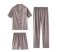 RAFYZY Herren 3-teiliges Pyjama-Set aus Seidenimitat Satin Langarm Nachtwäsche in Übergröße Loungewear Pjs Sets L-5XL,Pj01,L