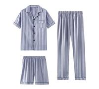 RAFYZY Herren 3-teiliges Pyjama-Set aus Seidenimitat Satin Langarm Nachtwäsche in Übergröße Loungewear Pjs Sets L-5XL,Pj07,3XL