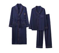 RAFYZY Herren 3-teiliges Satin-Pyjama-Set, Schalkragen-Nachthemd Langarmhosen Pjs-Set mit Langer Robe,1010,L