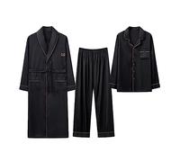 RAFYZY Herren 3-teiliges Satin-Pyjama-Set, Schalkragen-Nachthemd Langarmhosen Pjs-Set mit Langer Robe,1011,XL