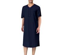 RAFYZY Herren Plus Size Sleepshirts Herren Baumwolle Große Und Hohe Nachthemden Kurze Ärmel Pjs Robe S-3XL,Navy Blue,3XL