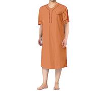 RAFYZY Herren Plus Size Sleepshirts Herren Baumwolle Große Und Hohe Nachthemden Kurze Ärmel Pjs Robe S-3XL,Orange,3XL