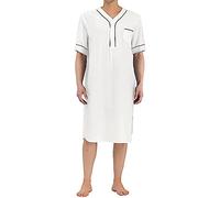 RAFYZY Herren Plus Size Sleepshirts Herren Baumwolle Große Und Hohe Nachthemden Kurze Ärmel Pjs Robe S-3XL,Weiß,3XL