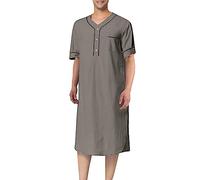 RAFYZY Herren Plus Size Sleepshirts Herren Baumwolle Große Und Hohe Nachthemden Kurze Ärmel Pjs Robe S-3XL,Grau,L