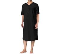 RAFYZY Herren Plus Size Sleepshirts Herren Baumwolle Große Und Hohe Nachthemden Kurze Ärmel Pjs Robe S-3XL,Schwarz,3XL