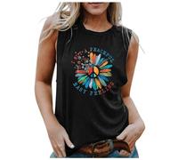 Raglan-Shirts für Damen, Tank-Tops, Blumenmuster, marineblau, ärmellos, Peace-Zeichen, lockere Neuheit, Hemden, schwarzes T-Shirt für Damen, Schwarz , S