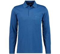 Ragman Herren Polo Softknit - Langarm mit Brusttasche - blau-melange - Gr. M