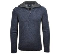 RAGMAN Herren Tweed-Pullover mit Troyer M, Dunkelblau-grau mouliniert-170