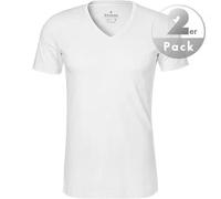Ragman Herren 2 T-Shirt Doppelpack Bodyfit mit V-Ausschnitt, Weiß, L
