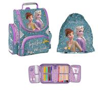 Ragusa-Trade 3-TEIILIGES SCHULSET: Schulrucksack + Turnbeutel + BEFÜLLTE FEDERMAPPE - Frozen - TÜRKIS