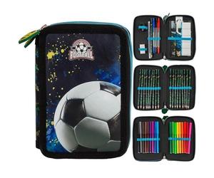 Ragusa-Trade Fussball Sport Soccer Football, 3-Fach Federtasche Federmappe, 44 TLG. gefüllt für Kinder Jungen Mädchen, schwarz/blau, 20 x 13 x 7 cm