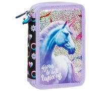 Ragusa-Trade Mädchen Kinder Pferde Einhorn Unicorn 2-Fach Federtasche Federmappe Schlamper 27 TLG. gefüllt (KO23), lila/Glitzer, 21 x 12 x 4 cm